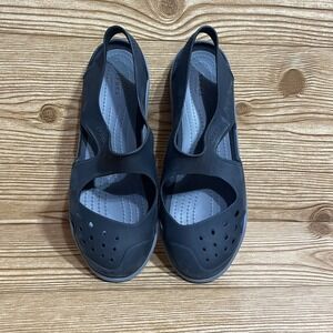 Crocs Shoes Women Size 8 Swiftwater Wave Slingback Sandals 203995‎ Black & Gray